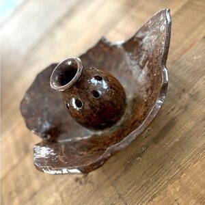 Unique Pottery Incense Burner. Stoneware Vase | Brown | Neutral | 8”x3” | EUC